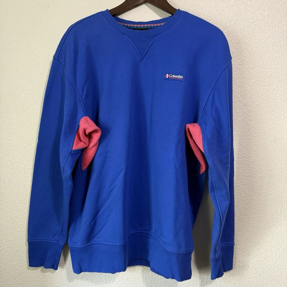 Columbia Sweater Mens Medium Blue Pink Pullover Sweatshirt Outdoors Adult